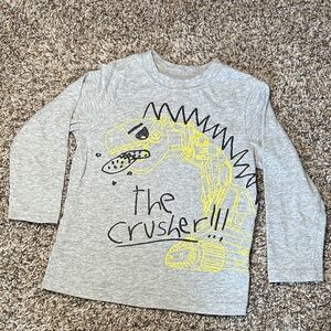 Okie Dokie Gray and Yellow Dino Crusher Long Sleeve Tee